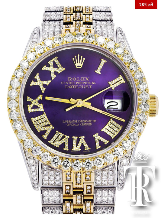 Iced Out Rolex Datejust 36 MM | Two Tone |Purple Roman Diamond Dial