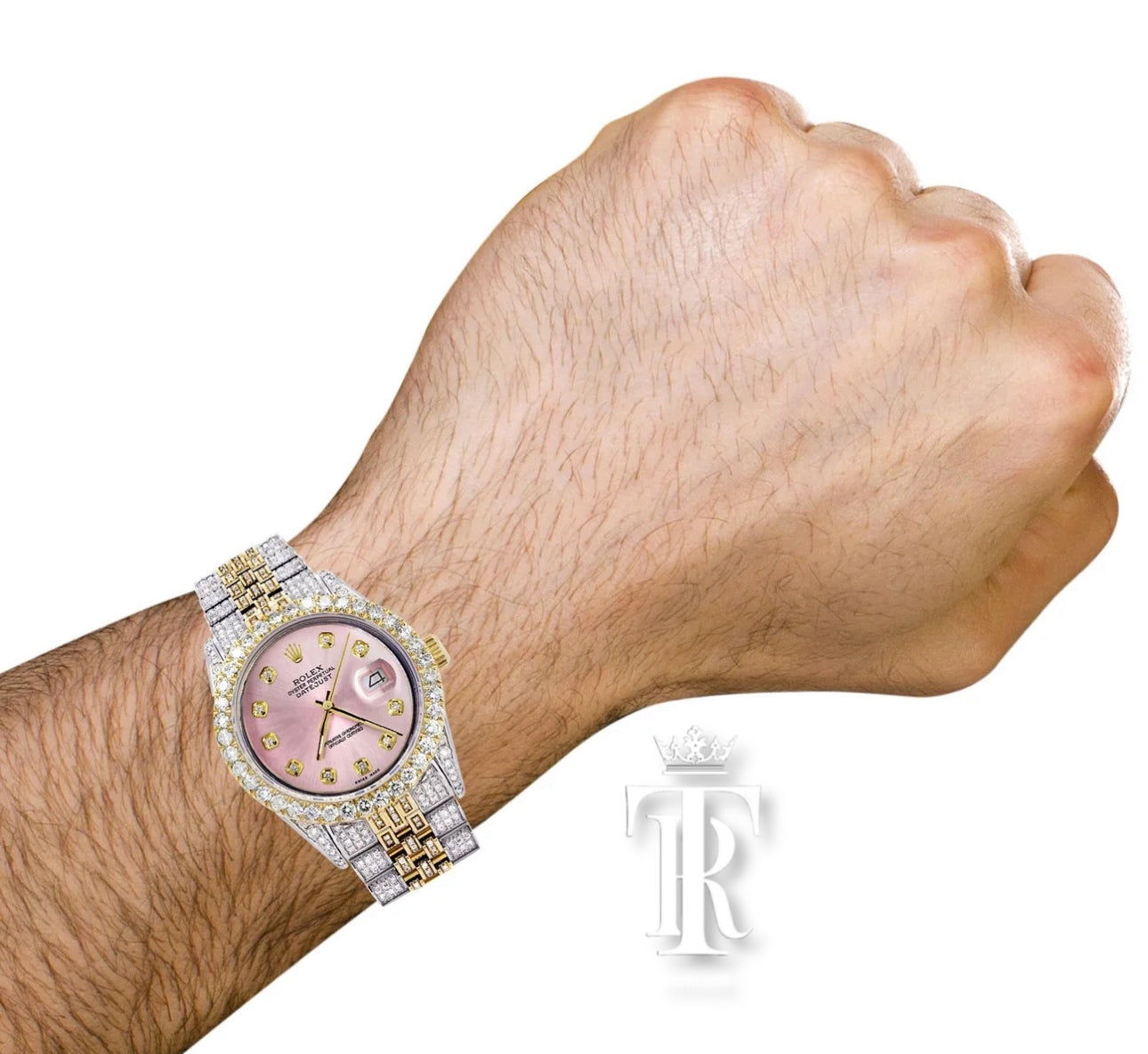 Iced Out Rolex Datejust 36 MM | Two Tone | 10 Carats of Diamonds | Pink Diamond Dial