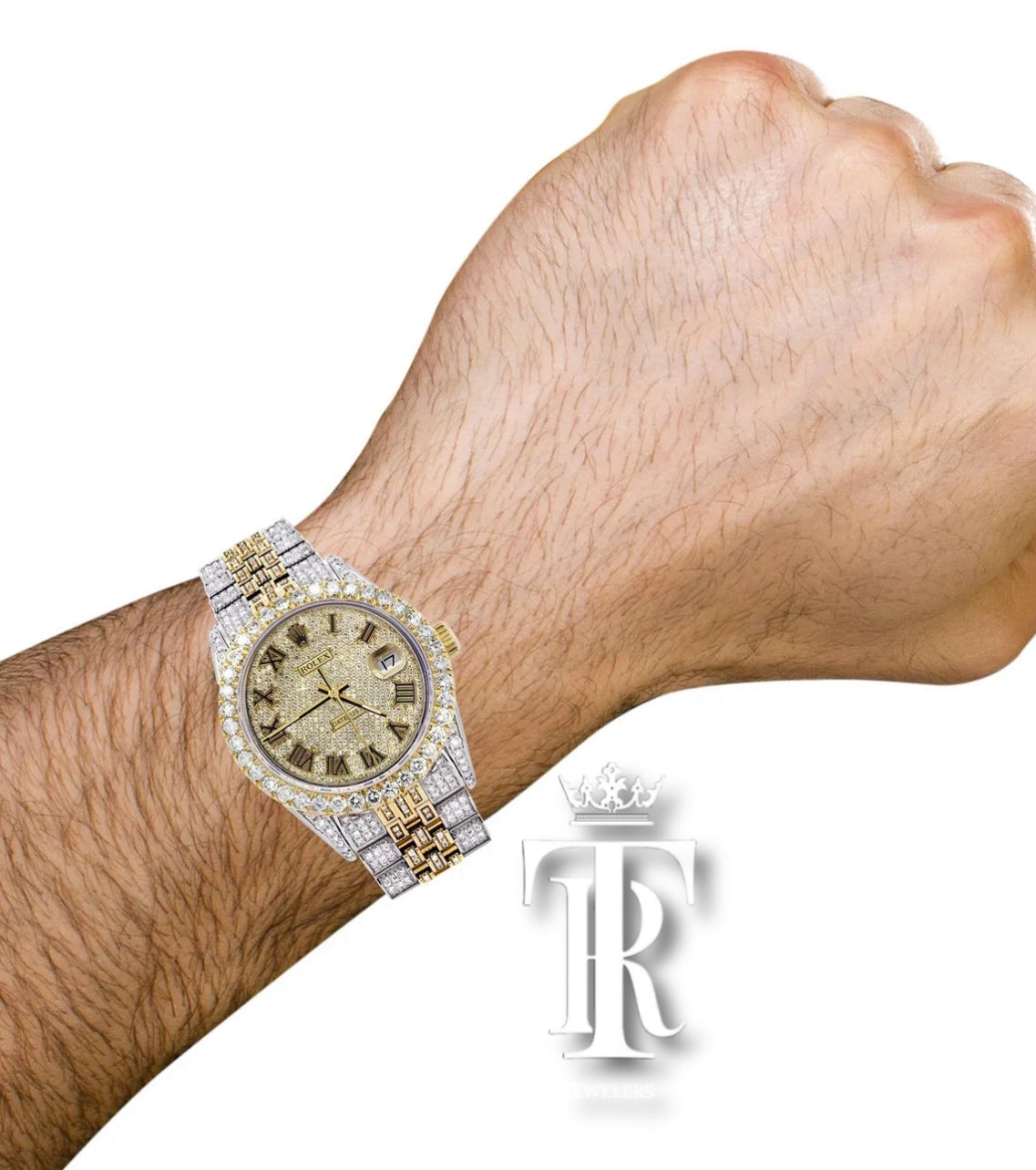 Iced Out Rolex Datejust 36 MM | Two Tone | Full Diamond Gold Roman Diamond Dial