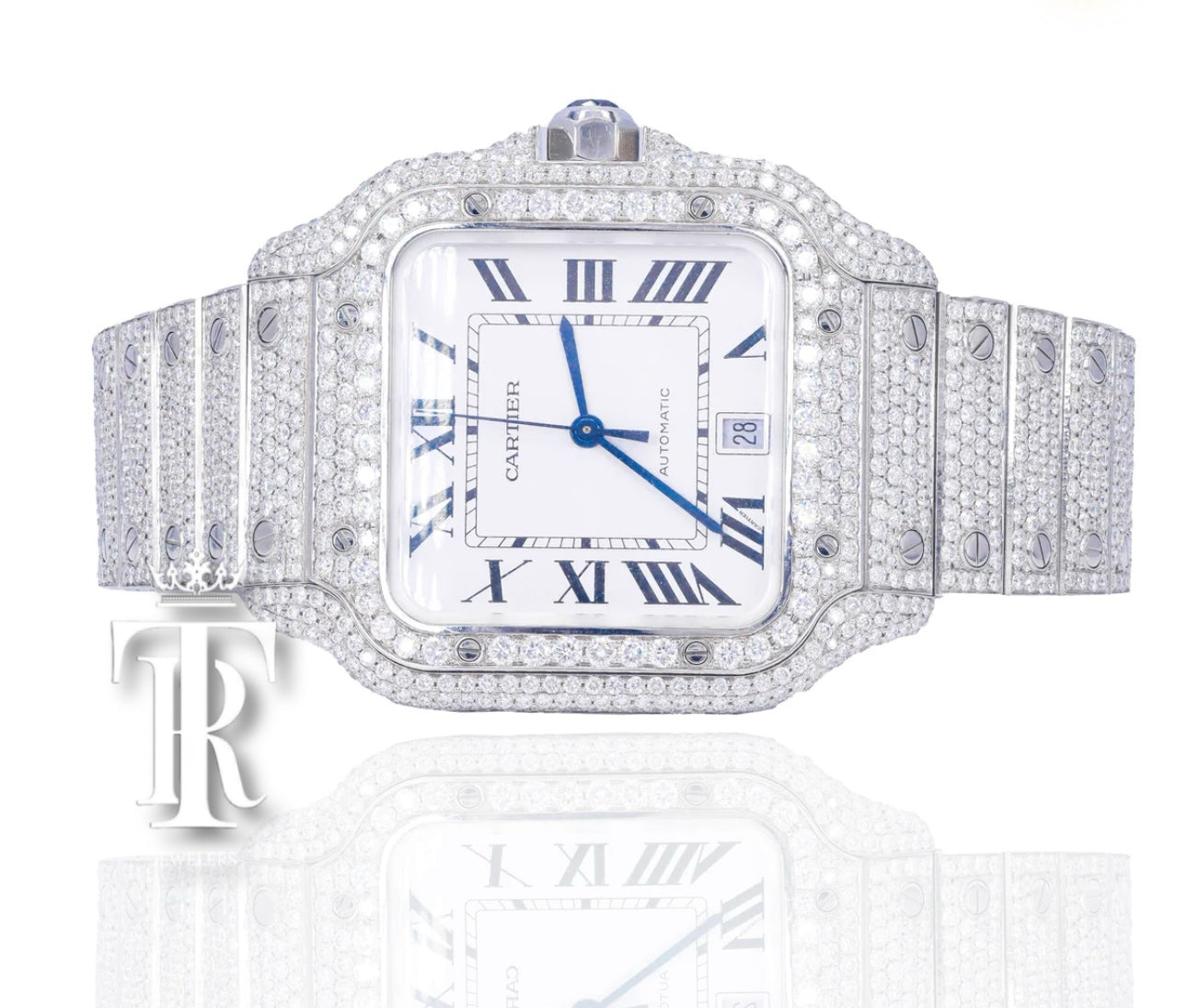 SANTOS DE CARTIER STEEL NATURAL VVS DIAMOND WATCH