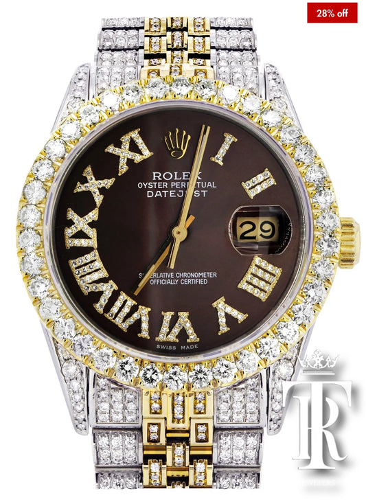 Iced Out Rolex Datejust 36 MM | Two Tone | Chocolate Roman Diamond Dial