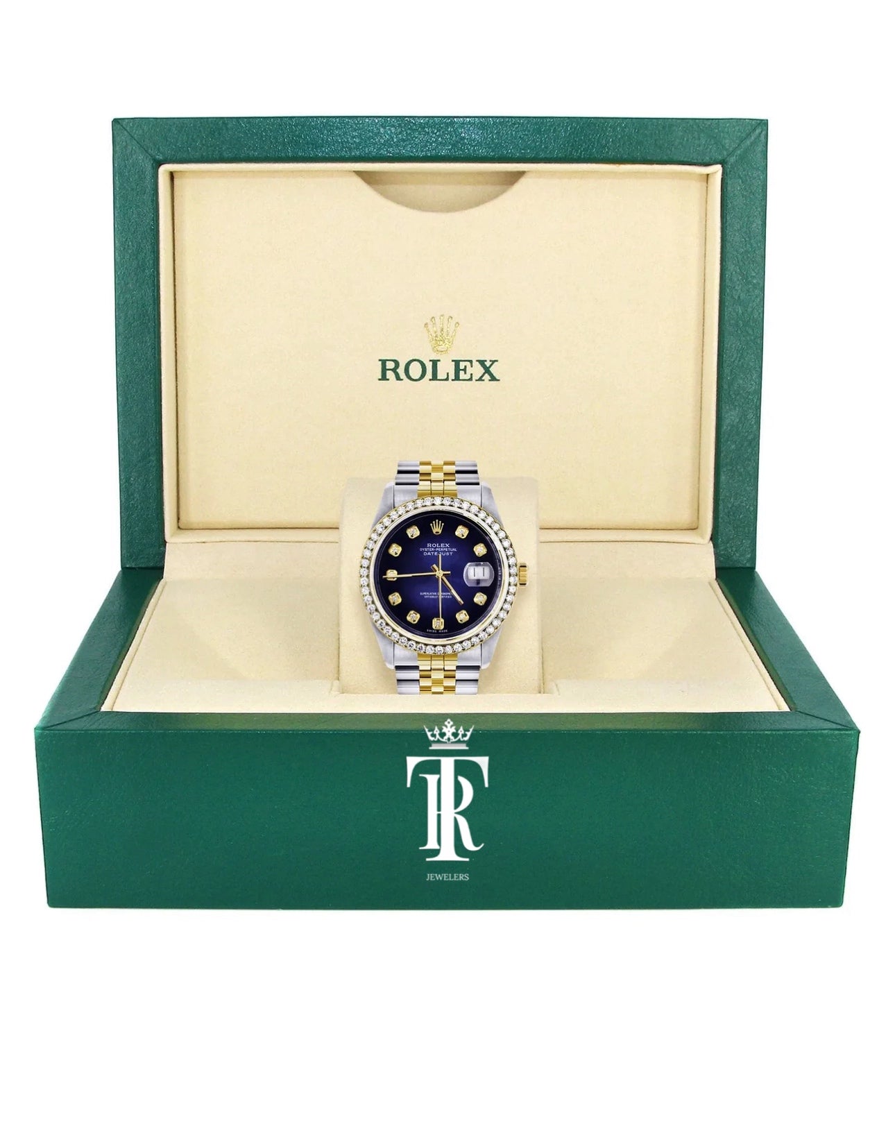 Diamond Gold Rolex Watch For Men | 36Mm | Blue Dial | Jubilee Band