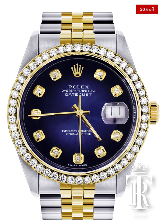 Diamond Gold Rolex Watch For Men | 36Mm | Blue Dial | Jubilee Band