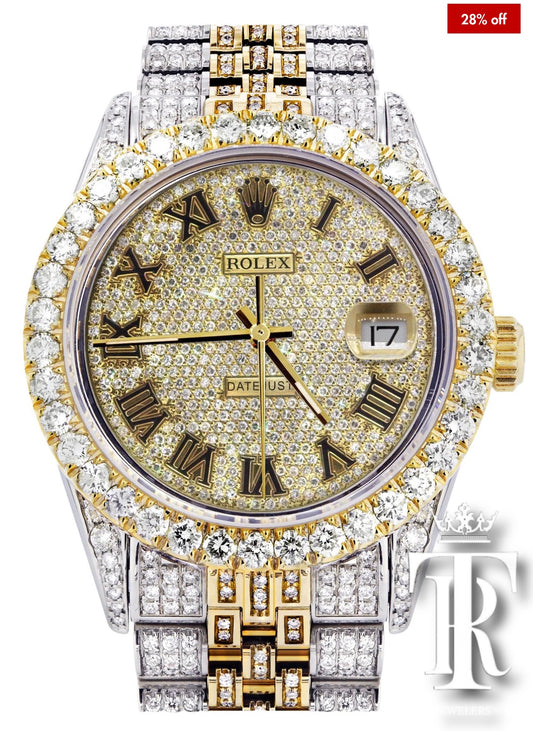 Iced Out Rolex Datejust 36 MM | Two Tone | Full Diamond Gold Roman Diamond Dial