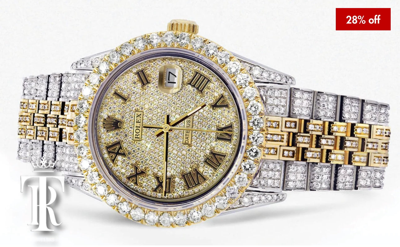 Iced Out Rolex Datejust 36 MM | Two Tone | Full Diamond Gold Roman Diamond Dial