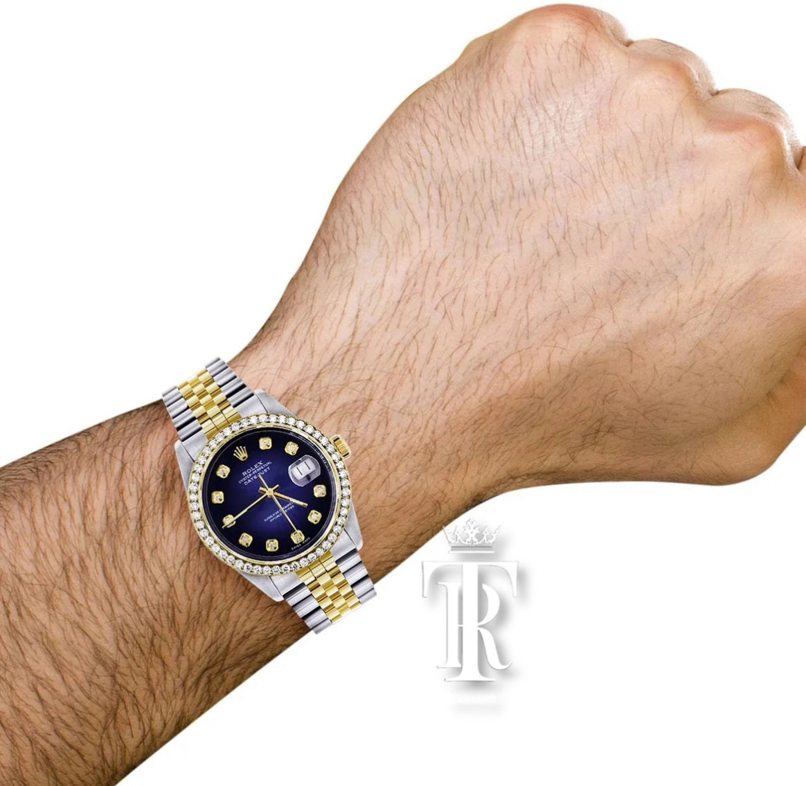 Diamond Gold Rolex Watch For Men | 36Mm | Blue Dial | Jubilee Band