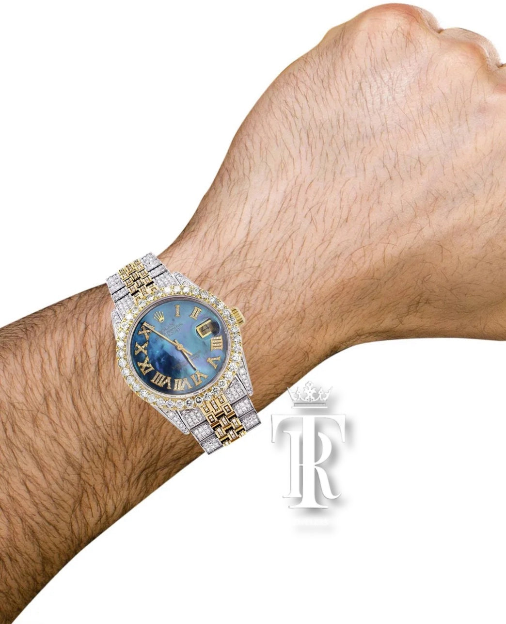 Iced Out Rolex Datejust 36 MM | Two Tone | Blue Mother of Pearl Roman Diamond Dial