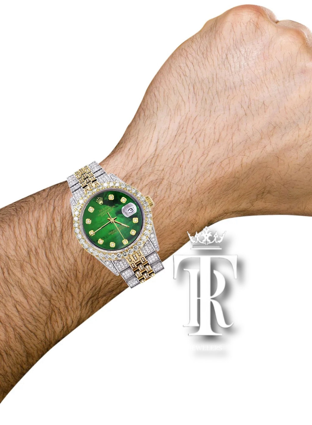 Iced Out Rolex Datejust 36 MM | Two Tone | Green Mother of Pearl Diamond Dial