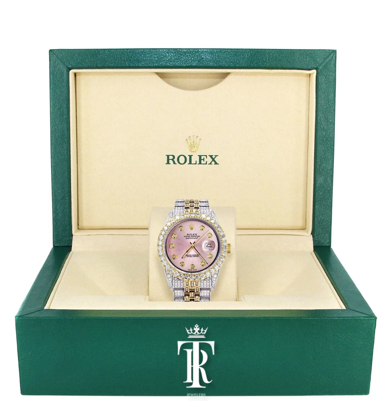 Iced Out Rolex Datejust 36 MM | Two Tone | 10 Carats of Diamonds | Pink Diamond Dial