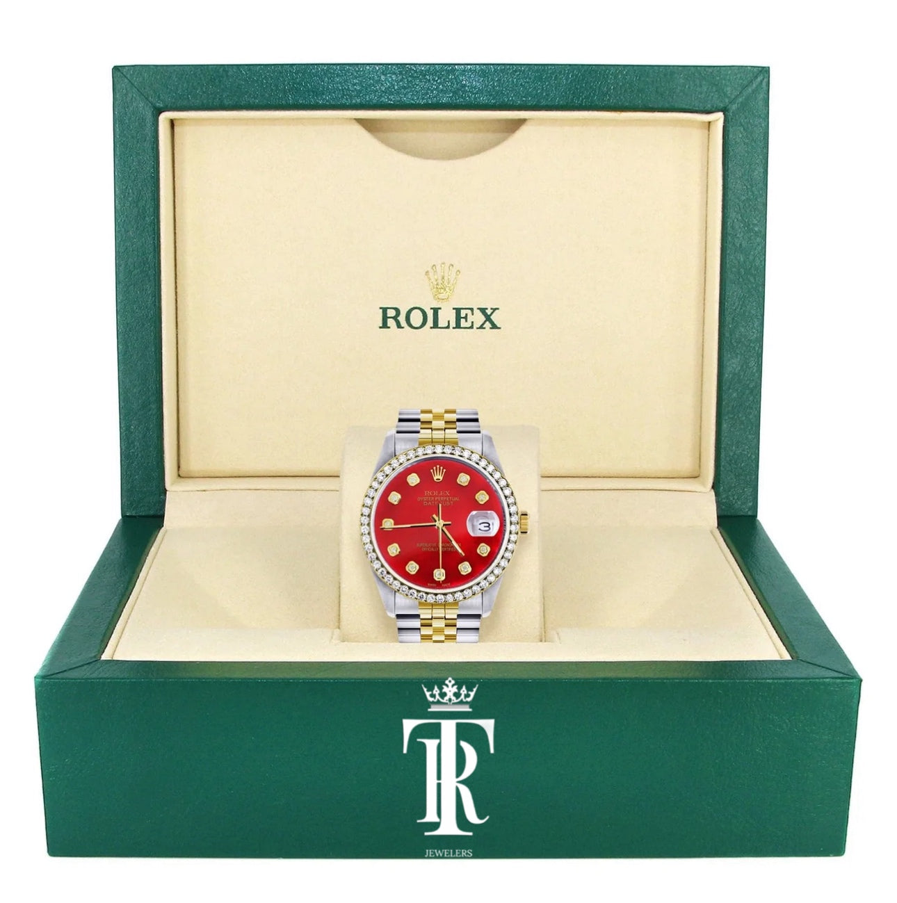 Gold & Steel Rolex Datejust Watch for Men | 36Mm | Diamond Red Mother Of Pearl Dial | Jubilee Band