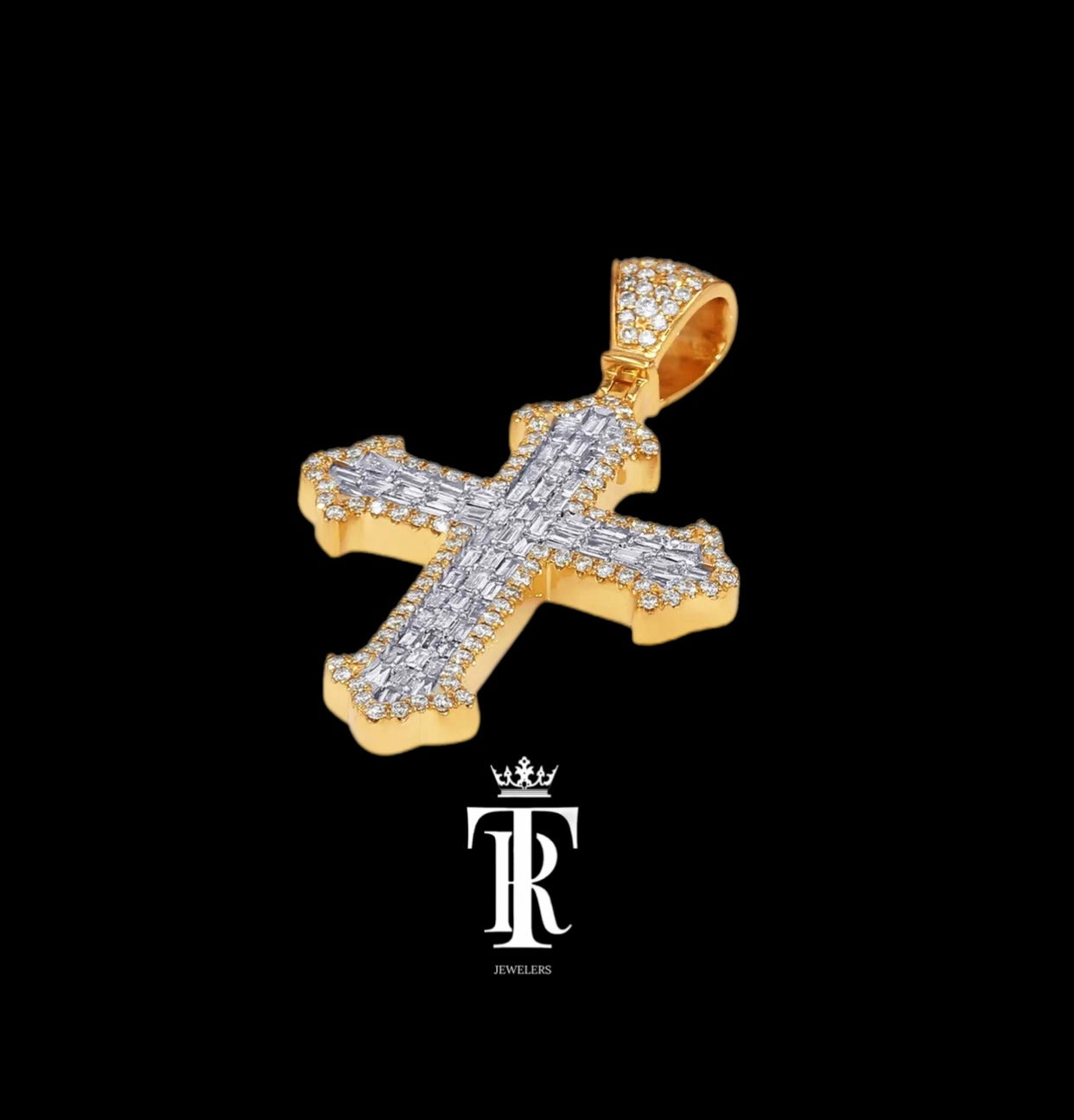 14k Baguette Cross Pendant