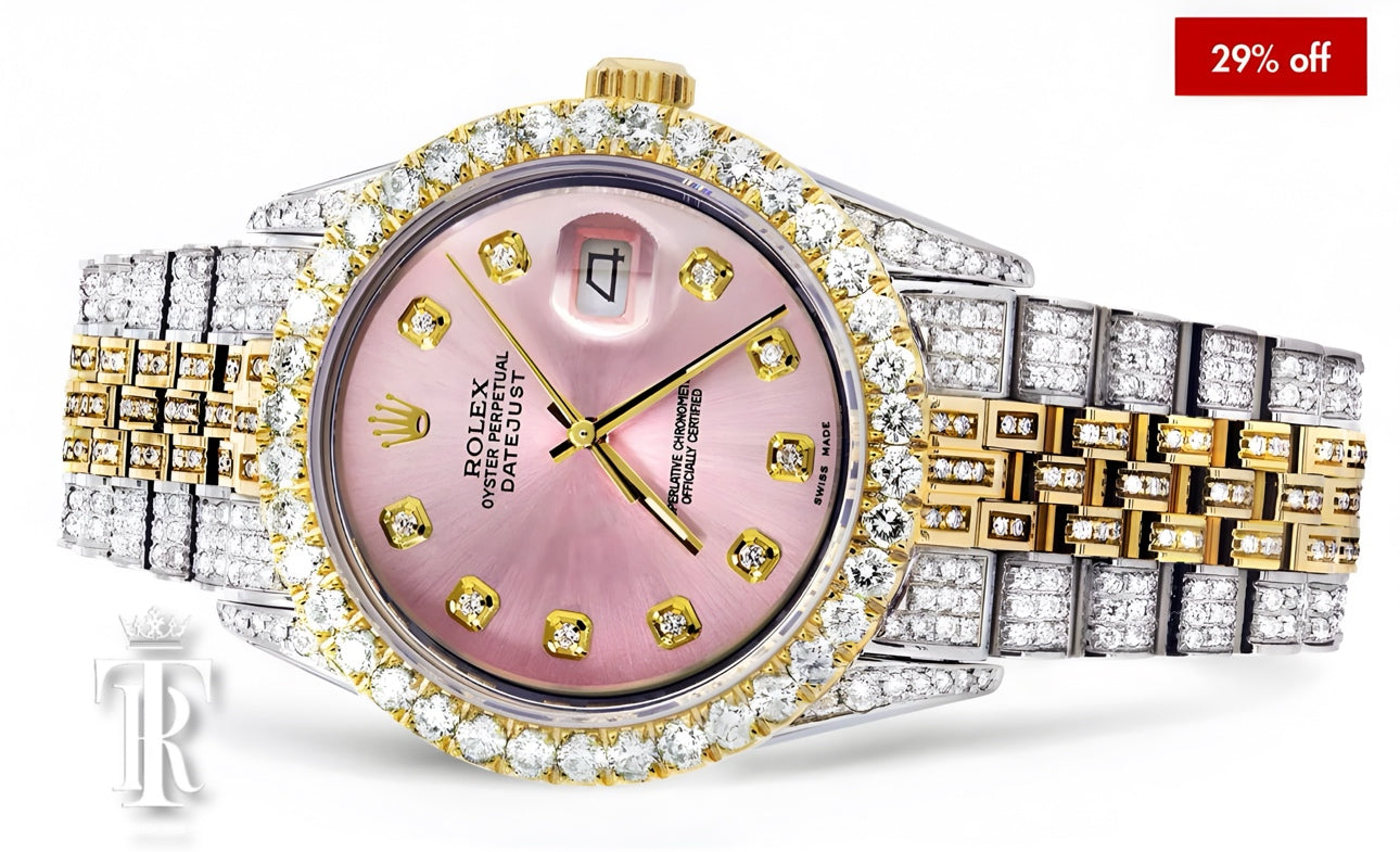 Iced Out Rolex Datejust 36 MM | Two Tone | 10 Carats of Diamonds | Pink Diamond Dial