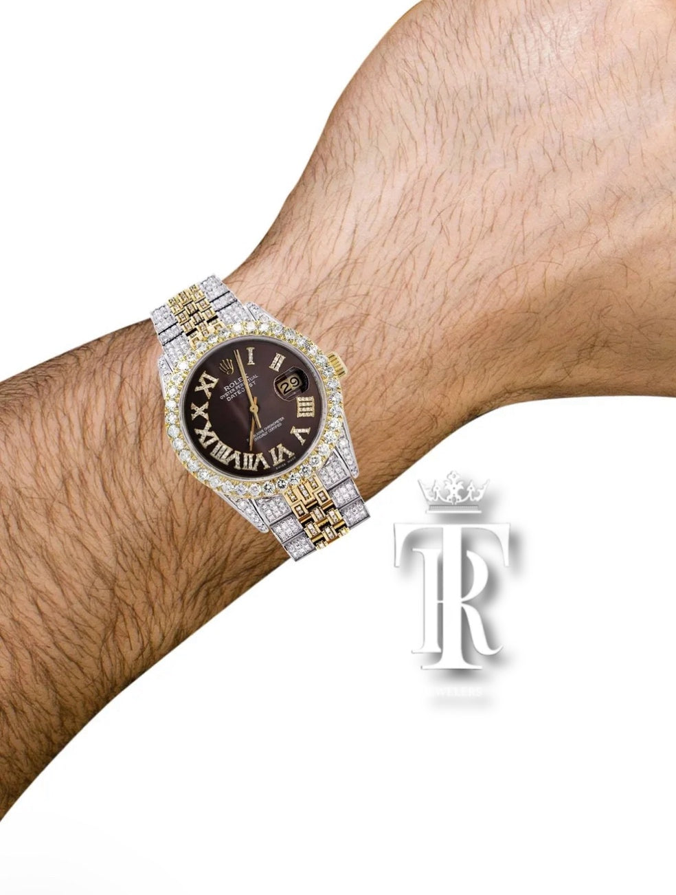 Iced Out Rolex Datejust 36 MM | Two Tone | Chocolate Roman Diamond Dial