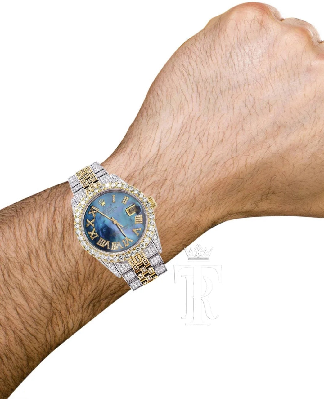 Iced Out Rolex Datejust 36 MM | Two Tone | Blue Mother of Pearl Roman Diamond Dial