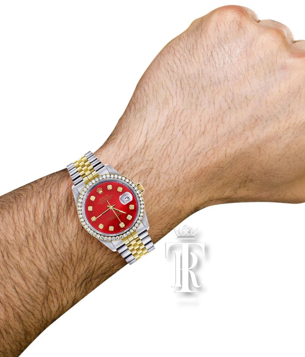 Gold & Steel Rolex Datejust Watch for Men | 36Mm | Diamond Red Mother Of Pearl Dial | Jubilee Band