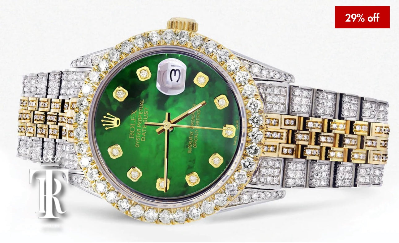 Iced Out Rolex Datejust 36 MM | Two Tone | Green Mother of Pearl Diamond Dial