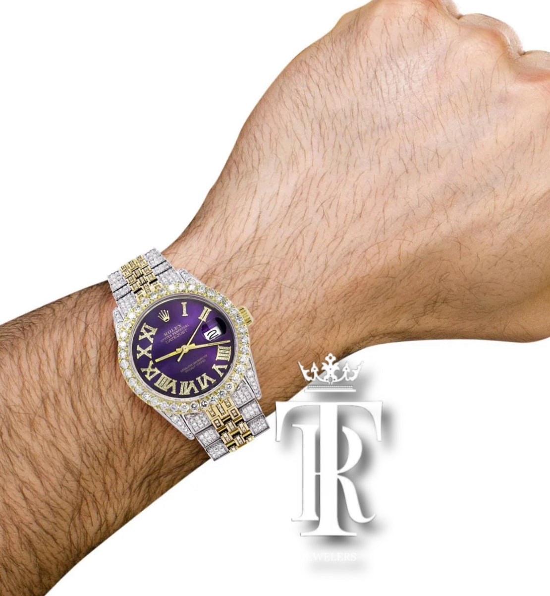 Iced Out Rolex Datejust 36 MM | Two Tone |Purple Roman Diamond Dial