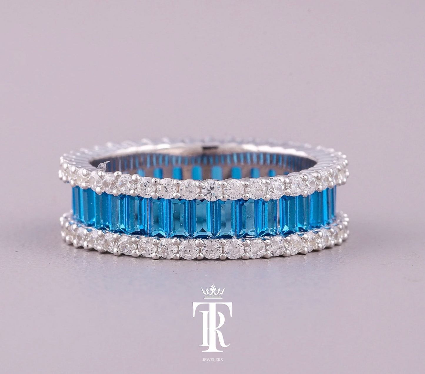 Blue Sapphire Baguette and Diamond Ring