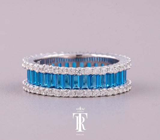 Blue Sapphire Baguette and Diamond Ring