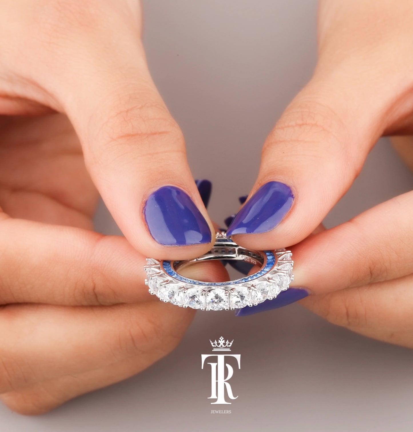 Natural VVS Diamond Ring Band With Blue Sapphire Custom Baguette Diamond