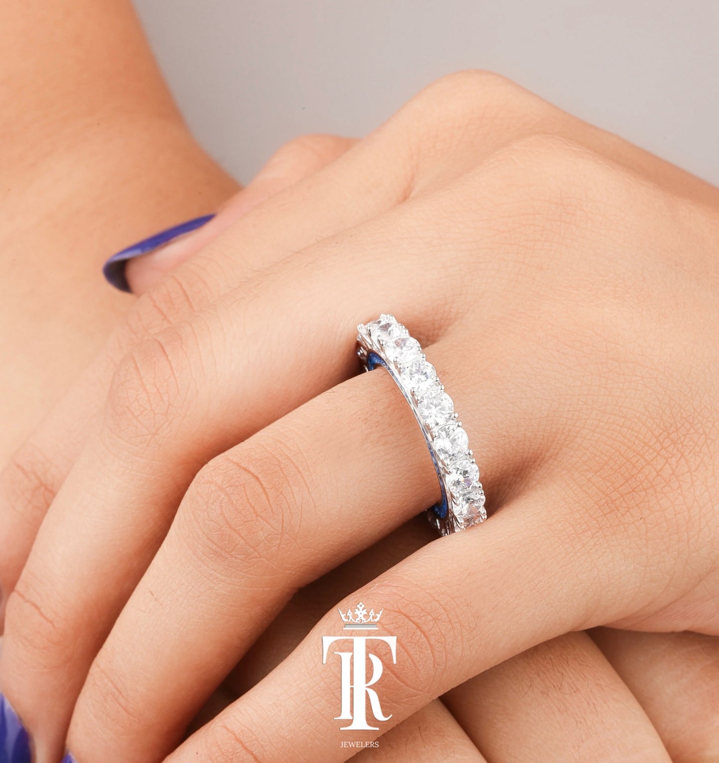 Natural VVS Diamond Ring Band With Blue Sapphire Custom Baguette Diamond