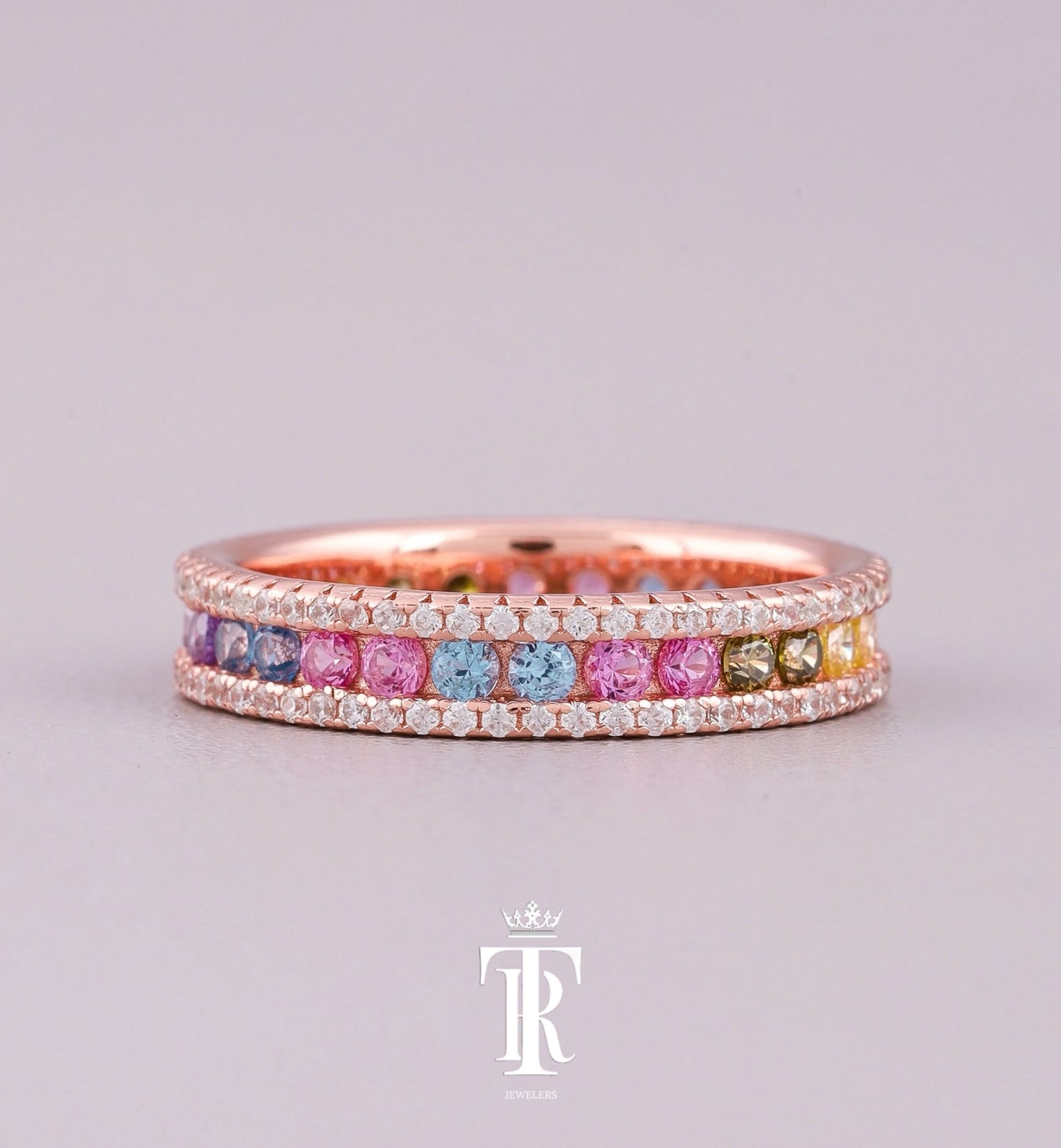 Rainbow Round And Natural Round VVS Diamond Eternity Band Ring