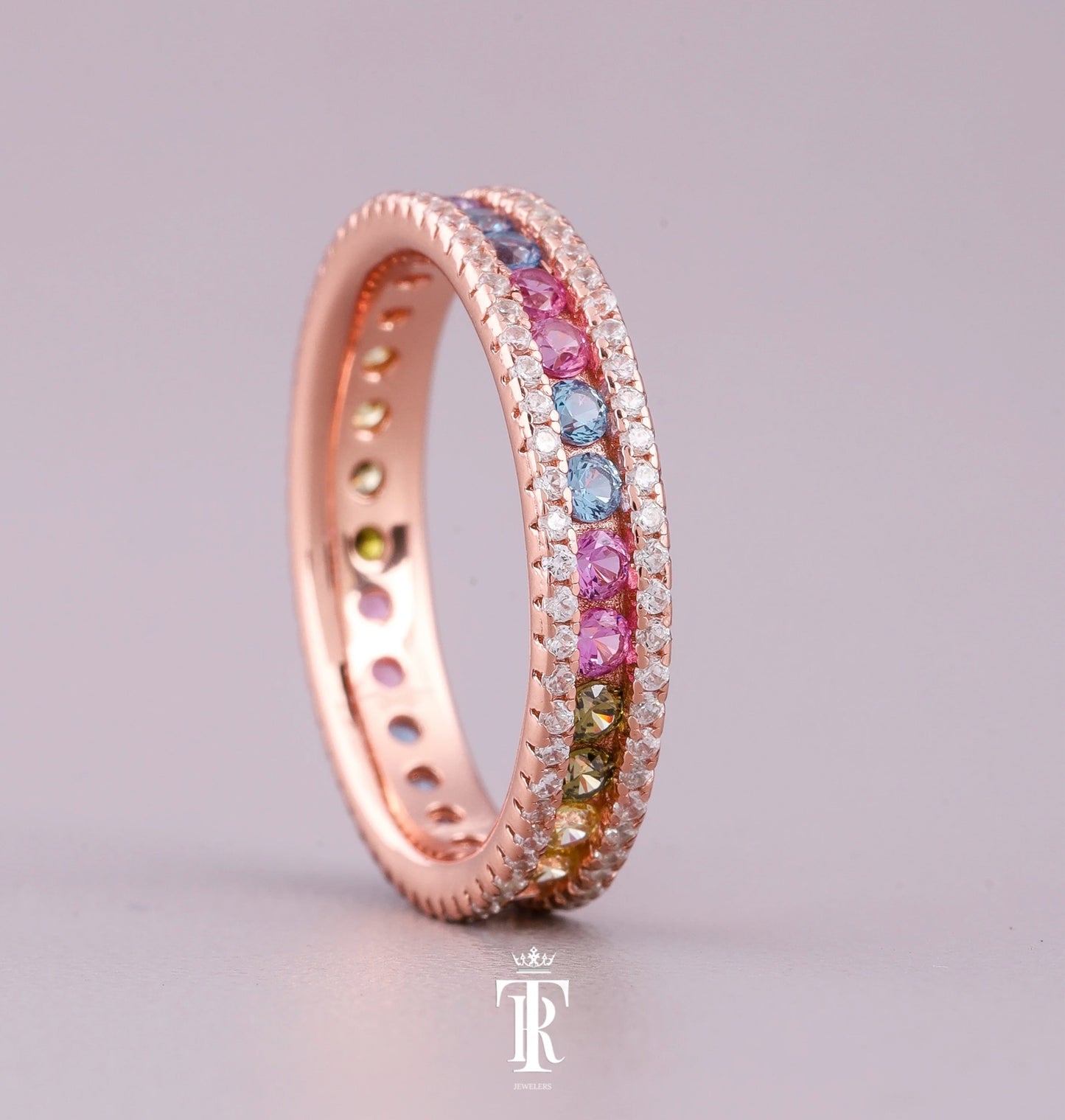 Rainbow Round And Natural Round VVS Diamond Eternity Band Ring