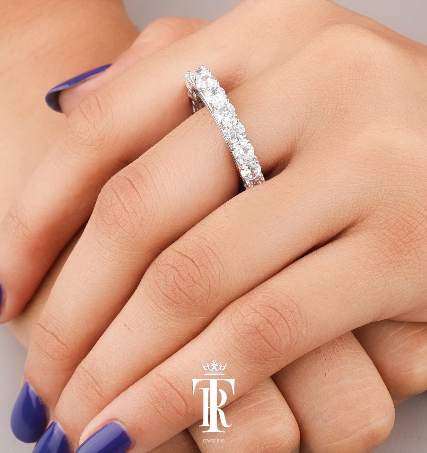 Natural VVS Diamond Ring Band With Rainbow Sapphire Custom Baguette Diamond