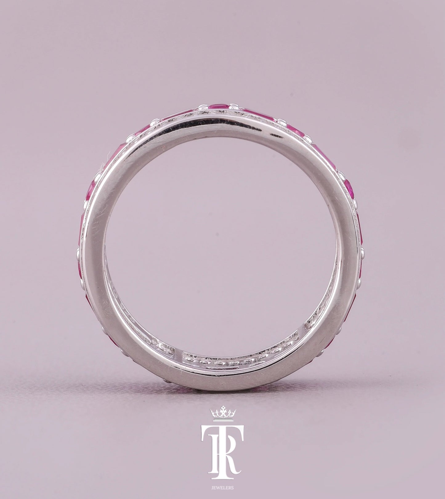 Pink Sapphire Baguette & Round Cut Eternity Band Ring With Diamond