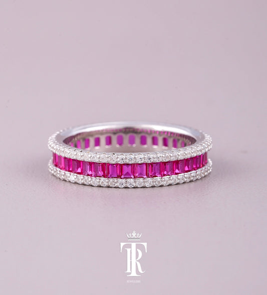 Pink Sapphire Emerald Cut Eternity Band Ring