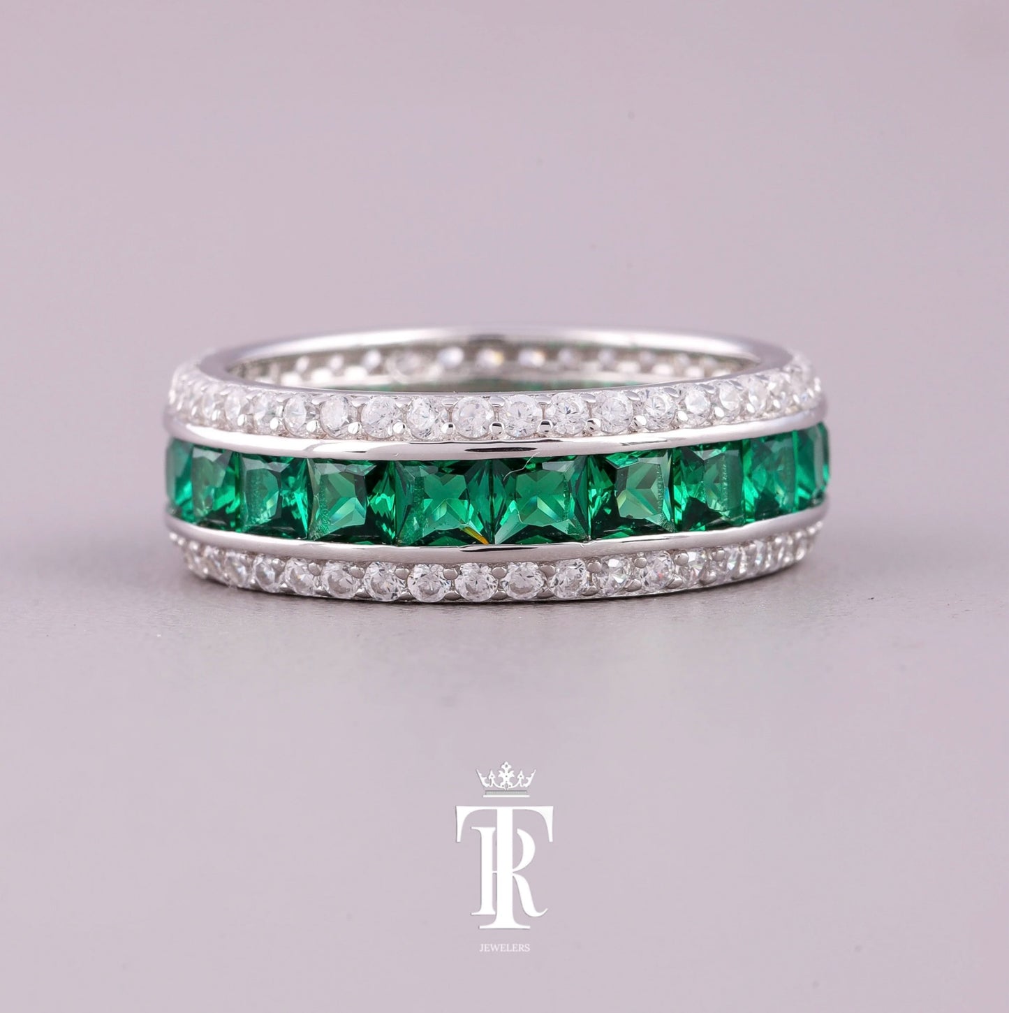 Natural Green Sapphire Eternity Band RIng