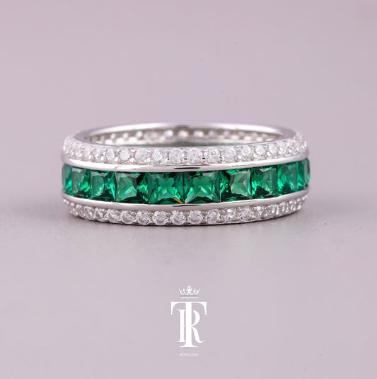 Natural Green Sapphire Eternity Band RIng