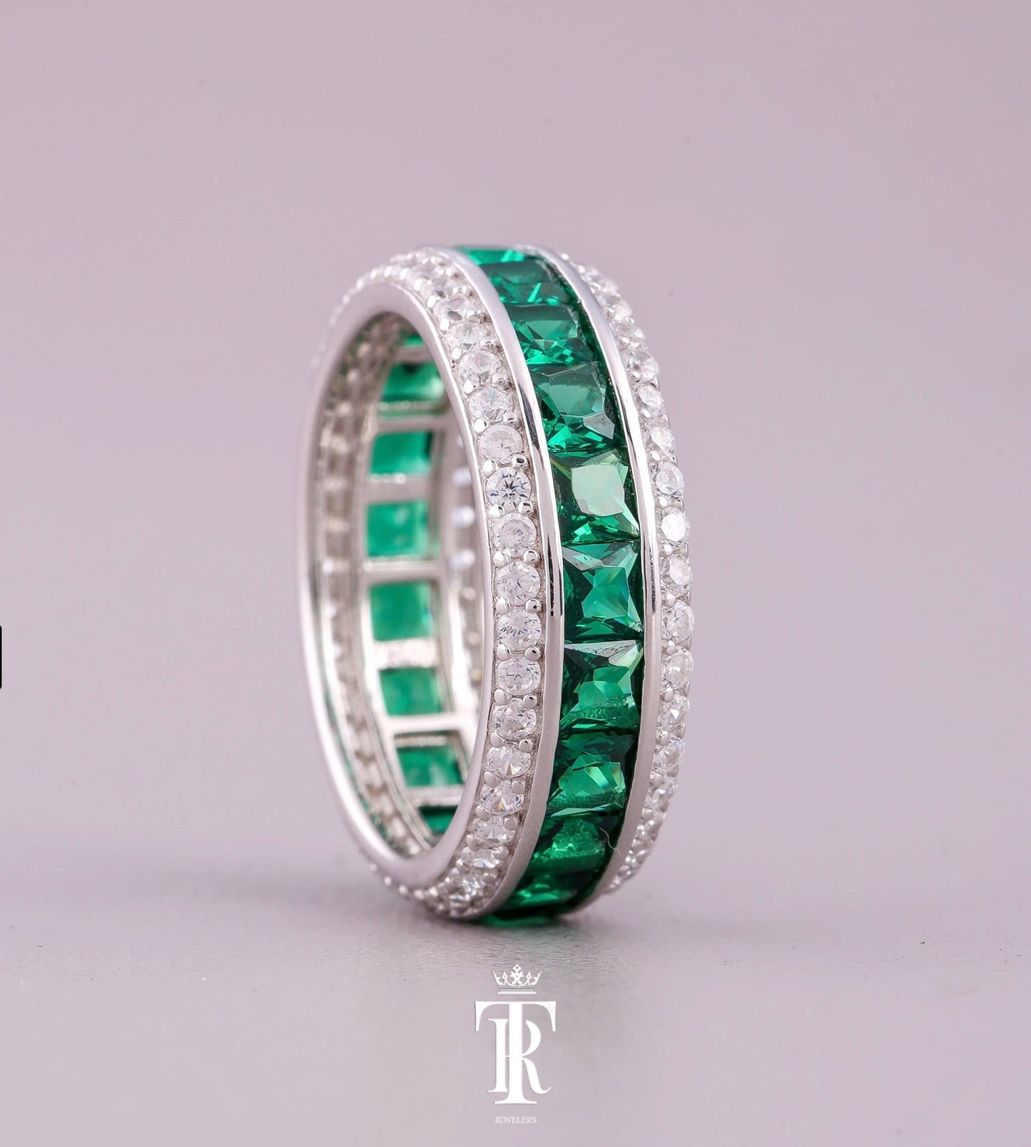 Natural Green Sapphire Eternity Band RIng